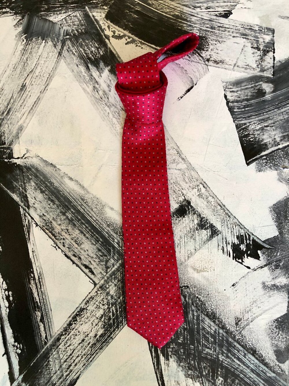 Barcelona Cravate, Men's Red Geometric Patterned Tie, Classic Width, Academia